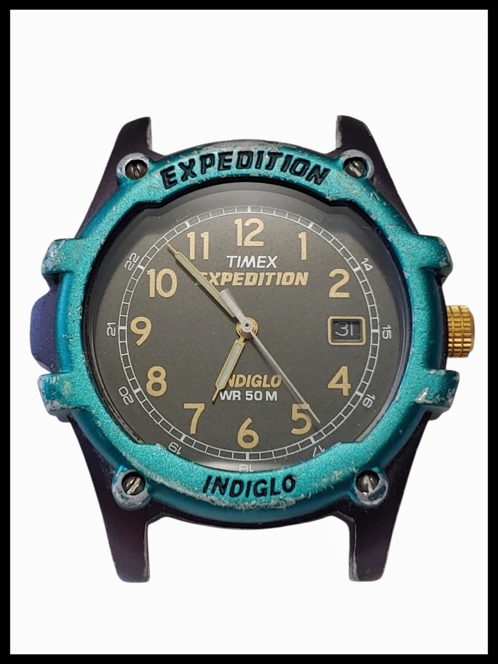 90s Timex Expedition Men's Teal and Black Indiglo Watch with New Battery